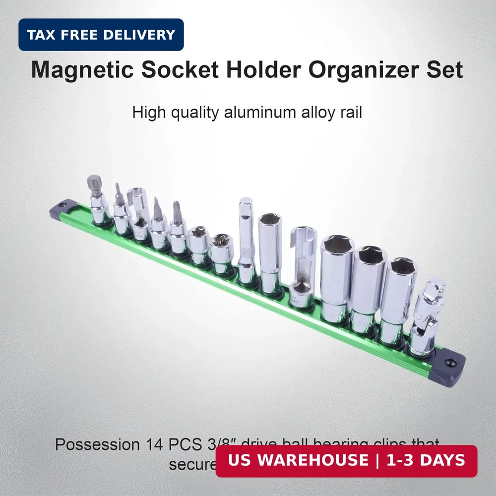 Magnetic Socket Holder Organizer Set:3/8-Inch Drive Socket Trays Socket, 360° Sw