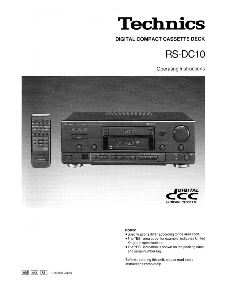 TECHNICS RS-DC10 - DCC DIGITAL COMPACT CASSETTE USER INSTRUCTIONS OWNER'S MANUAL