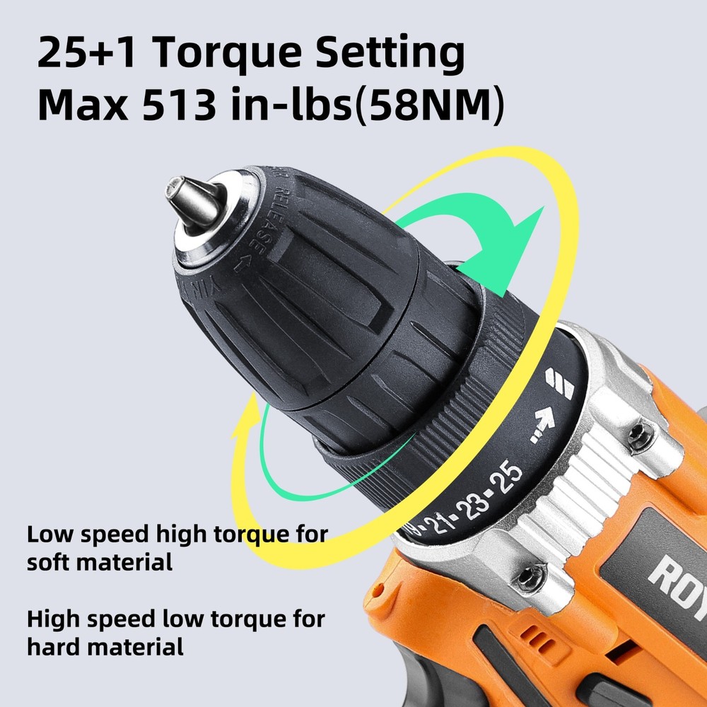 Electric Lithium-Ion Drill Driver 1/2 inch Multi-function Cordless 21V 2 Speed