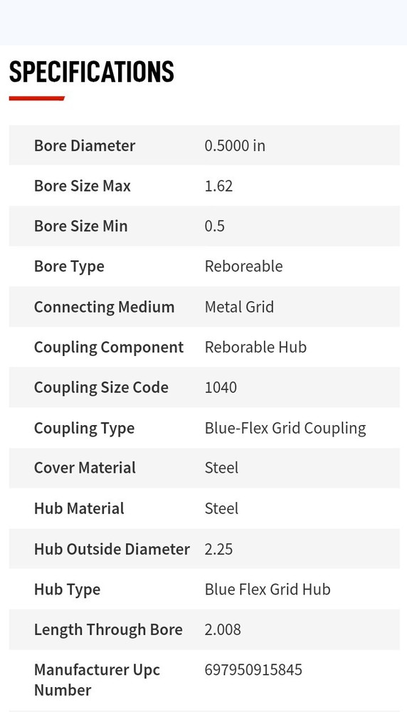 Blue Flex Grid Coupling Hub 1040 Coupling Size Code Steel Hub