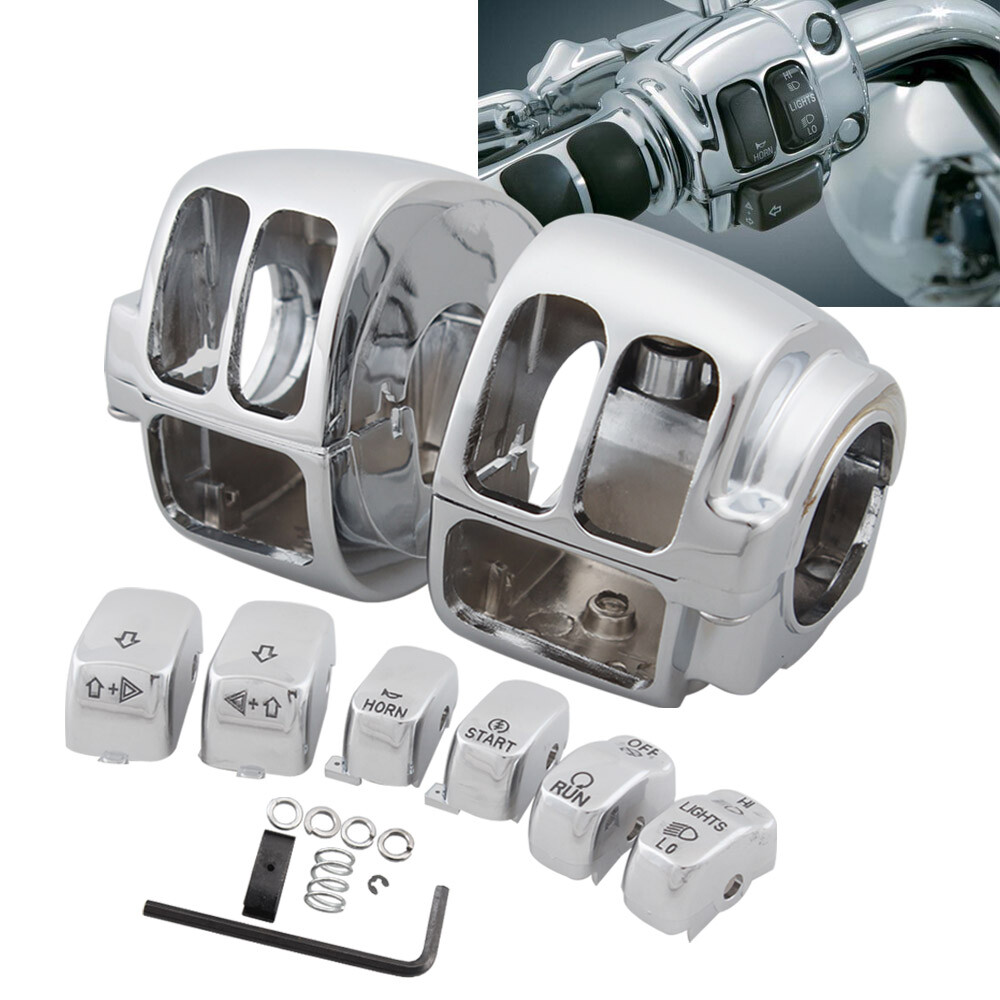 Chrome Switch Housing Cover+6pcs Hand Control Button Switch Caps Fit For Harley