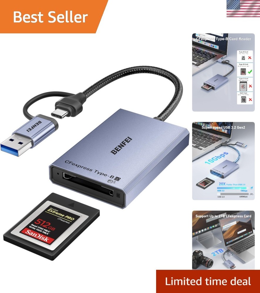 Durable Portable CFexpress Type B Card Reader - 2-in-1 USB Adapter with
