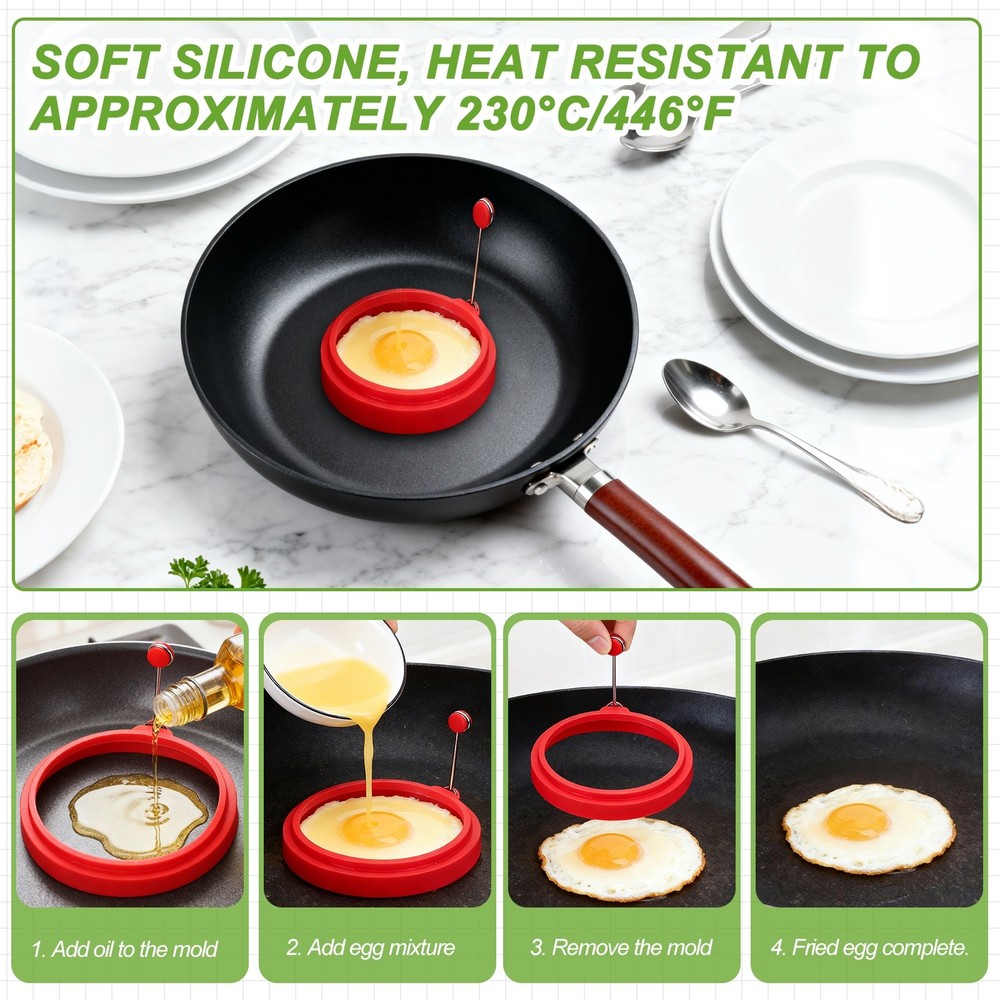 4 Pcs Round Egg Rings, Silicone Egg Pancake Rings Set, Orange