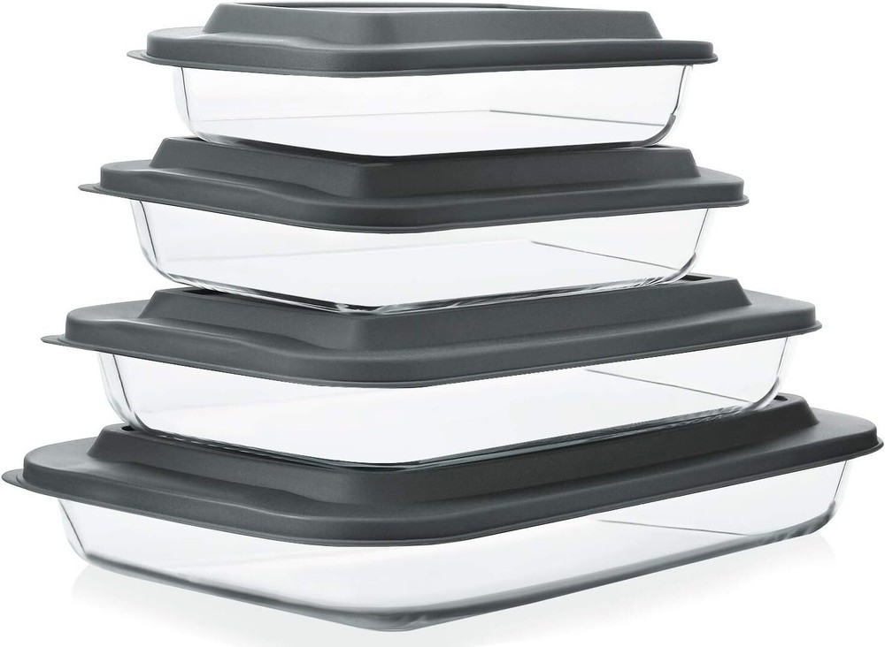 8-Piece Deep Glass Baking PanSet with Plastic Lid,RectangularGlass BakingPan Set