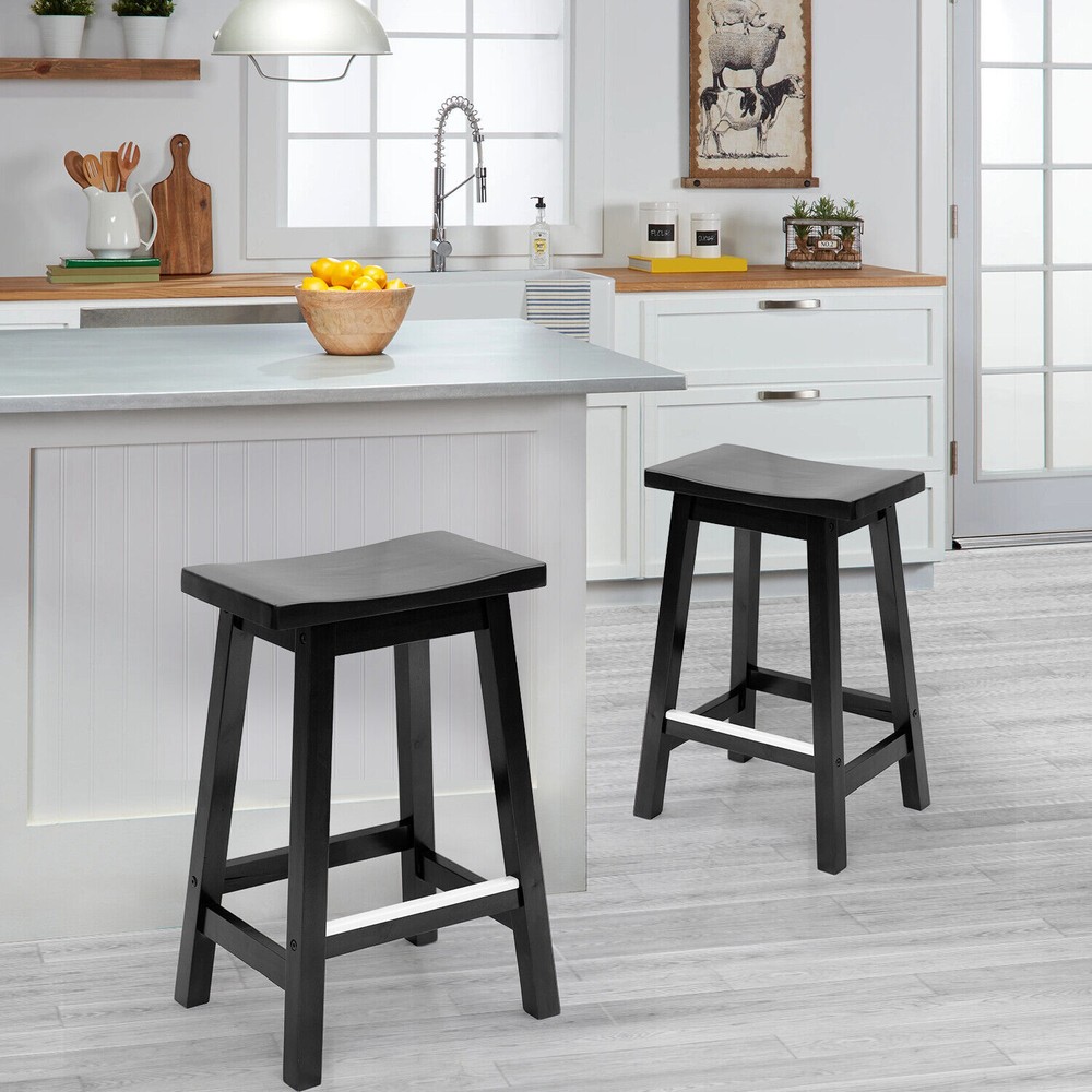 Bar Stools Set of 2 for Kitchen Counter Solid Wooden Saddle Stools 24"-30"Height
