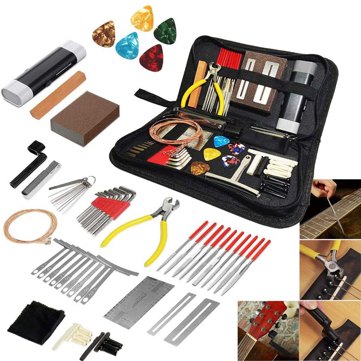72p Guitar Care Kit Luthier Setup Repair Maintenance Tools Full Set Guitar Tools
