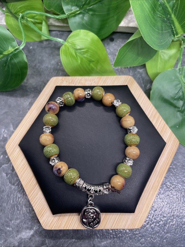 Handmade Ceramic Bead Beaded Stackable 6.25” Plus Stretch Bracelet New B205