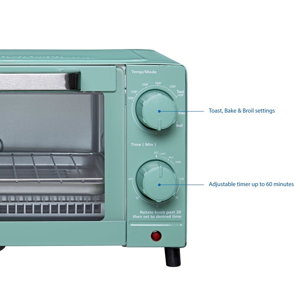 4SL Toaster Oven W/ 3 Settings includes Baking Rack & Pan Sage Green