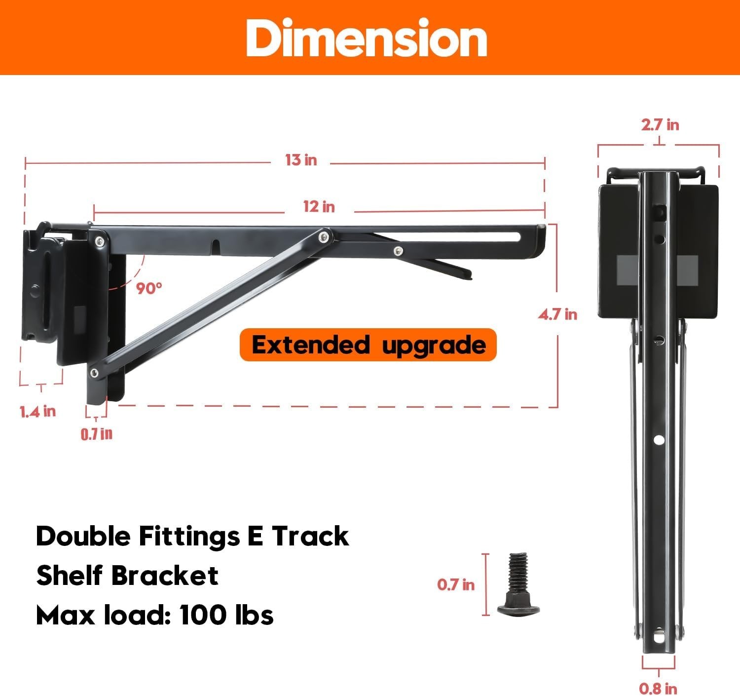 12''Double Fittings E Track Shelf Bracket- Hinged Collapsible Table Brackets