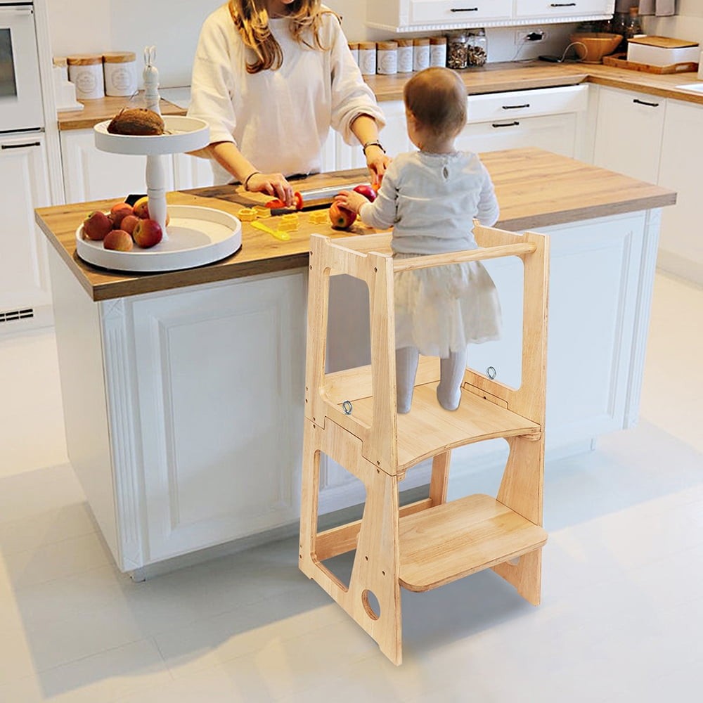 2-in-1 Convertible Toddler Step Stool Helper Standing Tower Stool Helper Stools