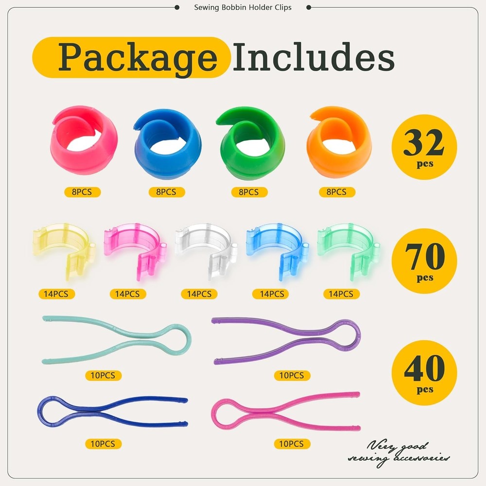 142pcs Bobbin Thread Organizing Clips Set Bobbin Thread Buddies Kit Spool Hugger