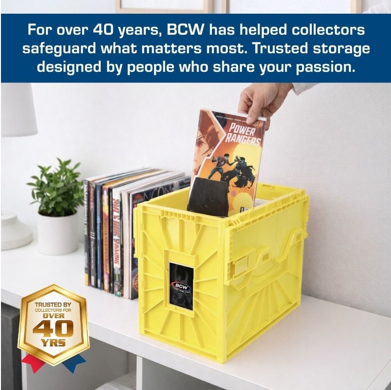 BCW Stackable Short Comic Book Bin for 150 Comics with Locking Lids - Yellow