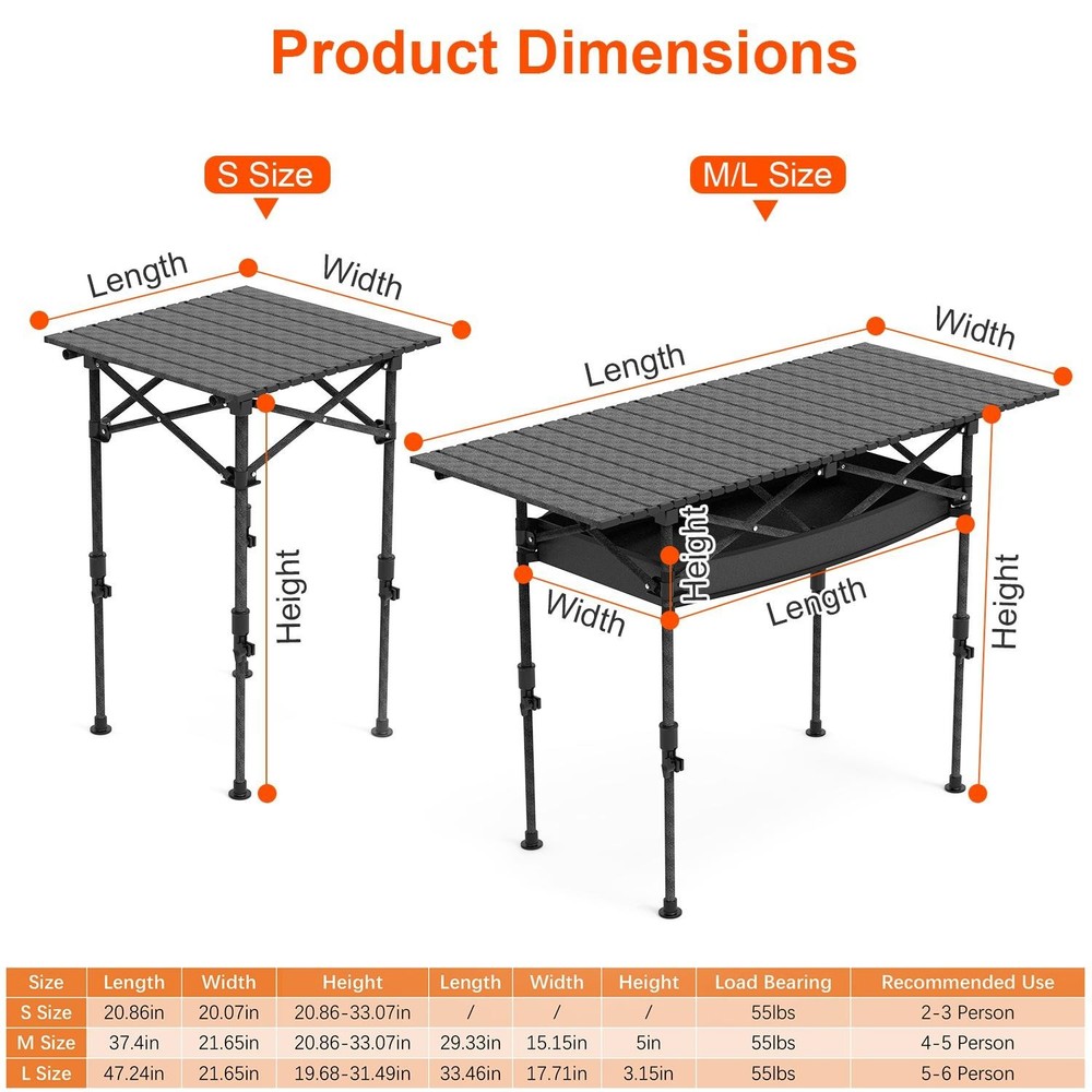 Portable Folding Camping Table w/ Adjustable Height Rustproof Carbon Steel