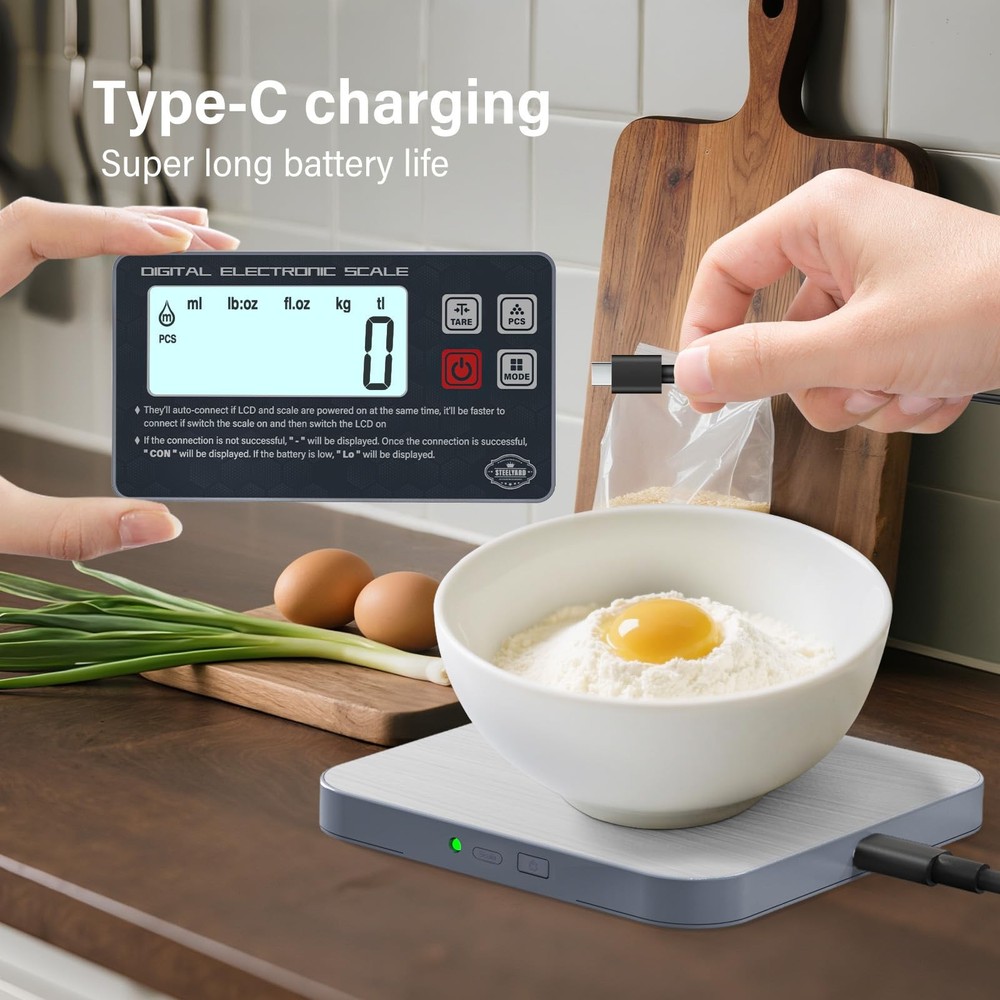 Rechargeable Digital Kitchen Food Scale - Detachable Display Electronic