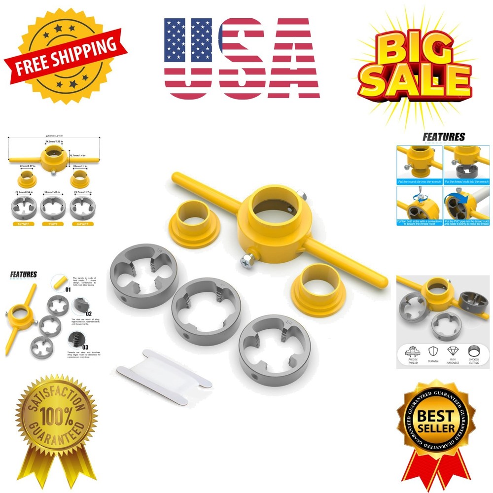 PVC Thread Maker Tool, NPT Die Set, Pipe Threader Plumbing Tool, with 3 Dies,...