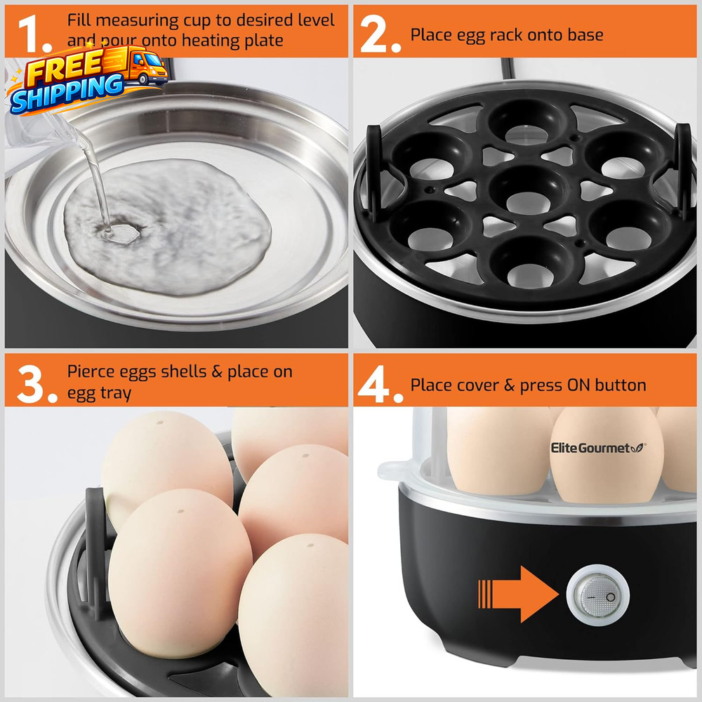 EGC115B Easy Egg Cooker Electric 7-Egg Capacity, Soft, Medium, Hard-Boiled Egg C