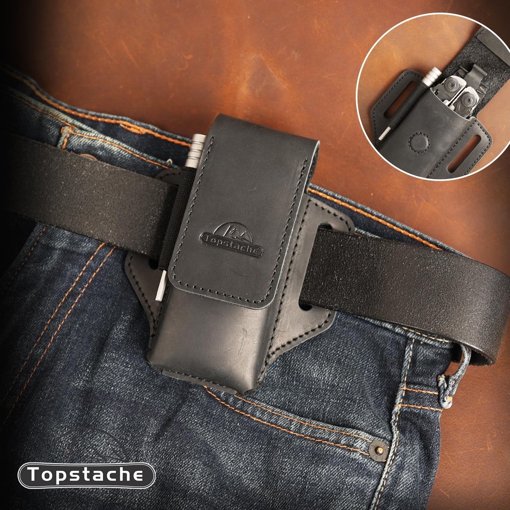 Topstache Leather Multitool Sheath for Belt - Holder Black