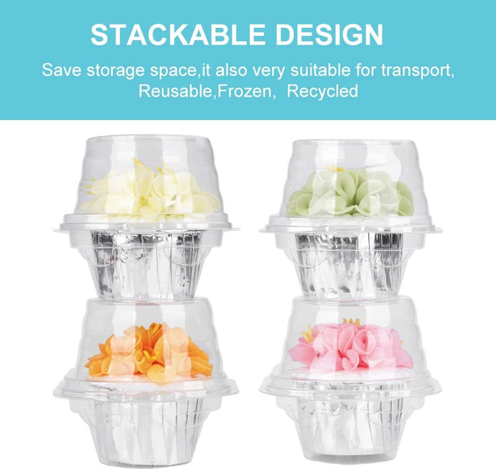 50 Pcs Cupcake Boxes Plastic Individual Cupcake Containers Single Cupcake Carrie