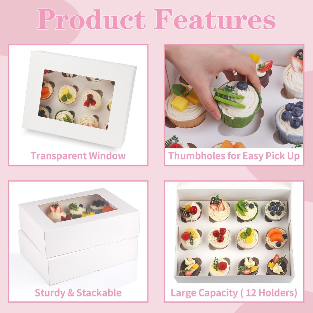Cupcake Containers With Inserts, 2 Pack Grade, White