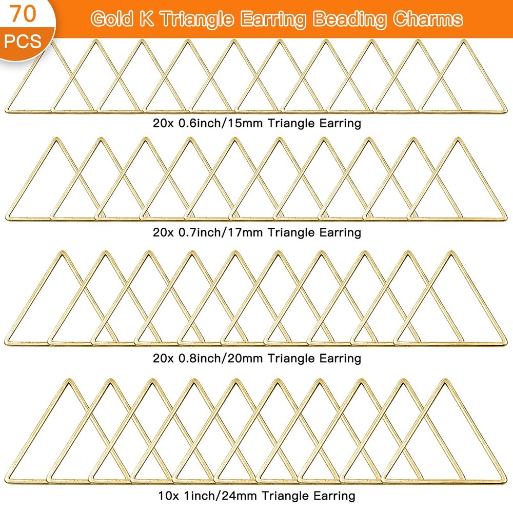 70Pcs Triangle Earring Beading Ring,4Sizes Hoops Connector Gold K