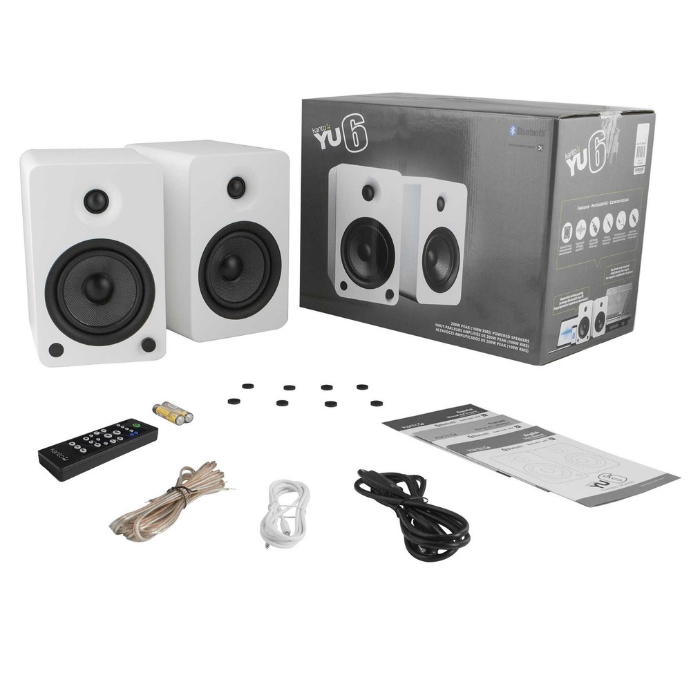 Kanto YU6MW 200W Powered Speakers, Bluetooth & Phono Preamp, White Pair