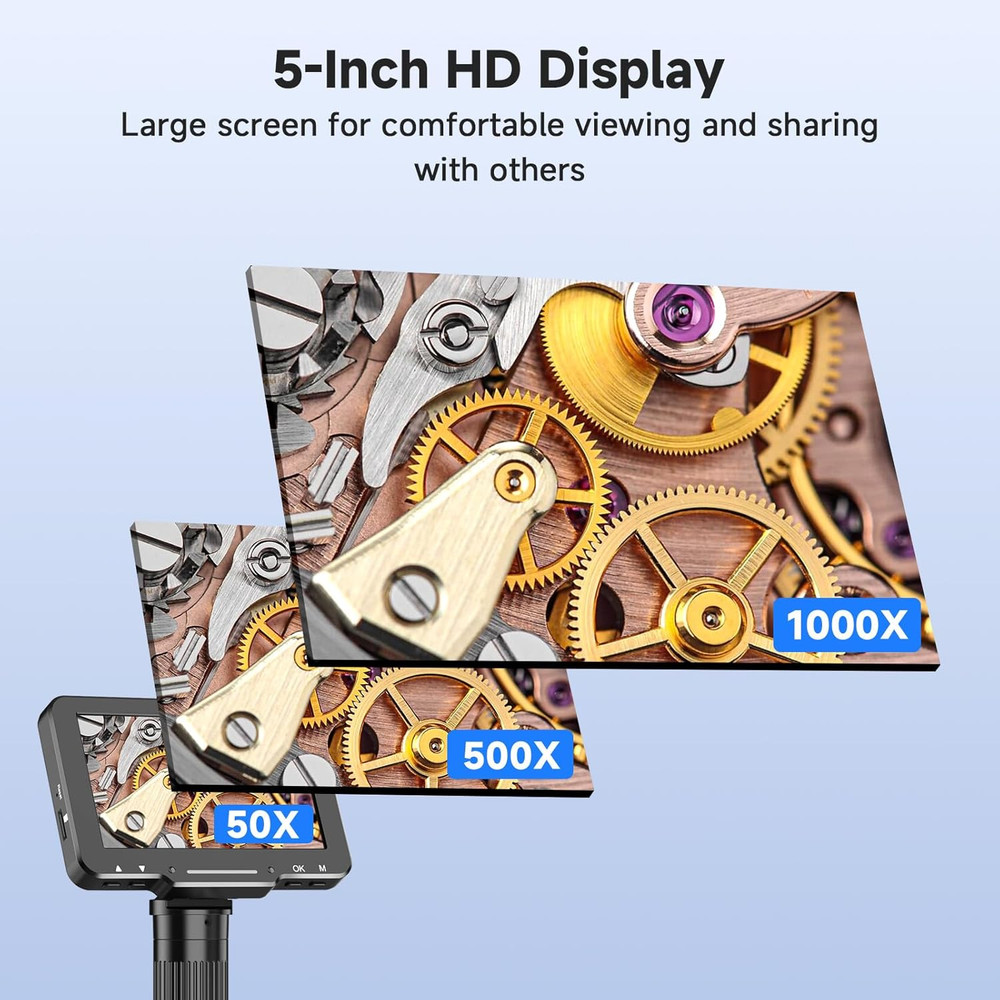 5" LCD Digital Soldering Microscope with Flexible Stand, 1000X Magnification for