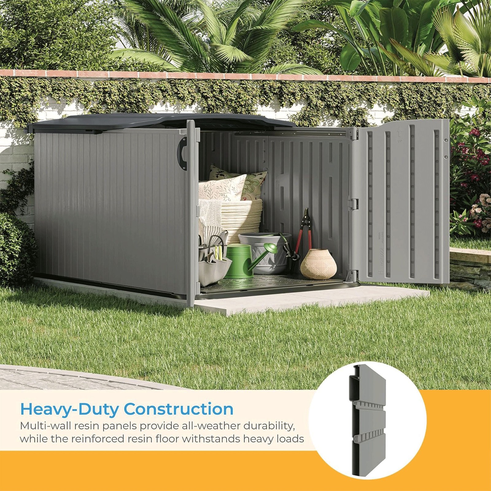 Suncast Glidetop 98 Cu Ft Outdoor Horizontal Shed Gray Storage