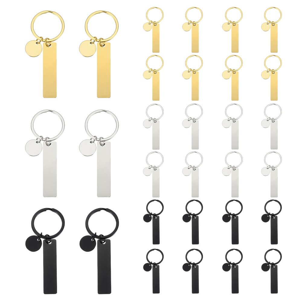 30Pcs Metal Engraving Keychain Blanks, Gold Tone/Silver Tone/Black(Rectangular)