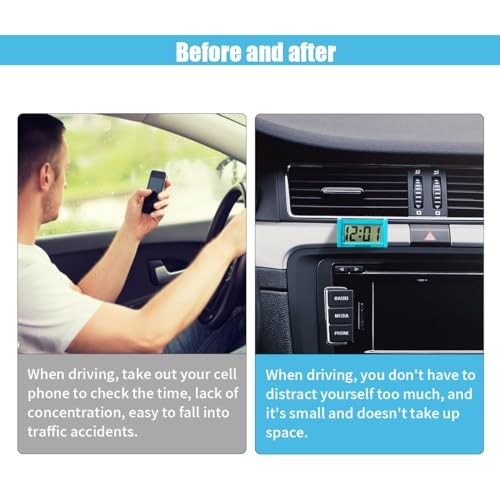 Small Electronic Dashboard Car Time Clock Self-Adhesive Mini Car Blue