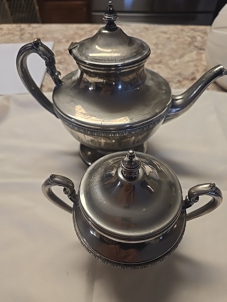 Silver On Copper Teapot And Sugar Set