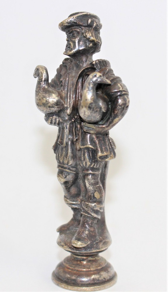 Antique Silverplated Bronze figural Stamp seal RF Monogram