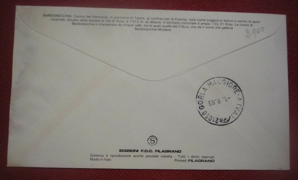 FDC FILAGRANO - BARDONECCHIA - TURISTICA 1983