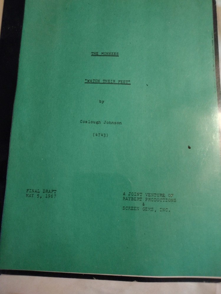 Vintage The Monkeys Screen Play/ Script  by Raybert Production And Memorabilia