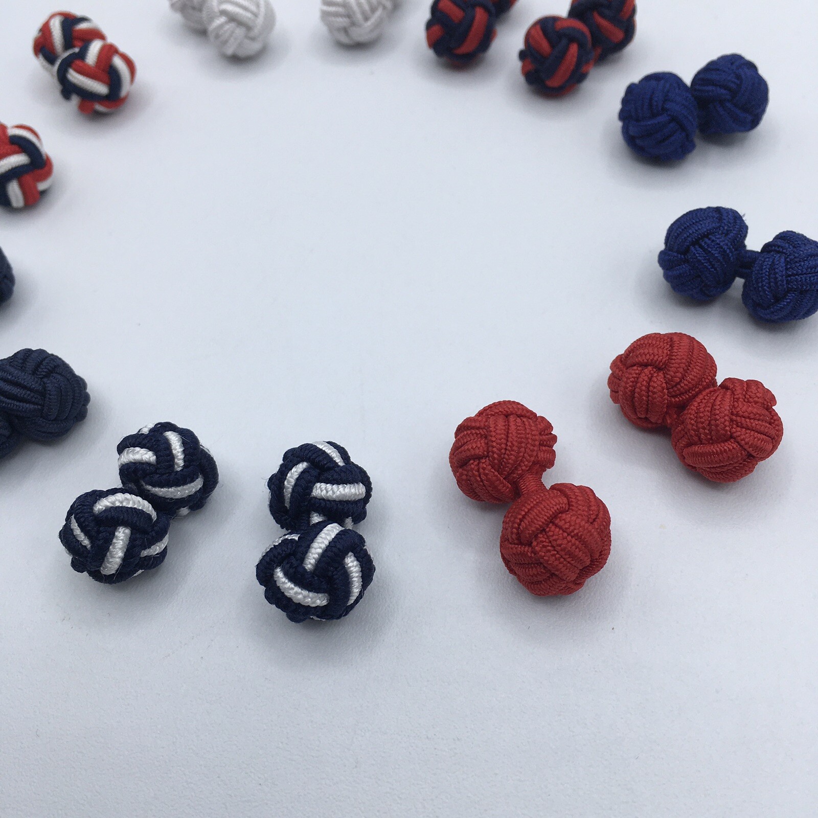 Fabric Silk Knot Shirt Cufflinks Navy Blue Red White Lot of 14 (7 Pairs) Formal