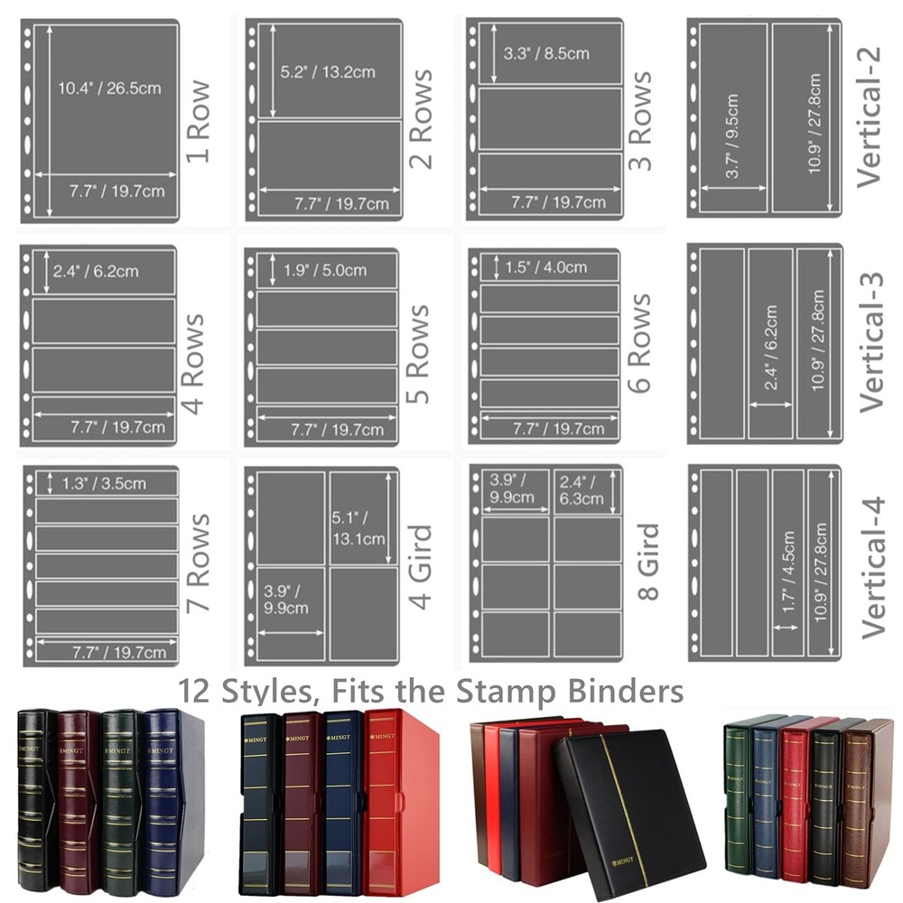 20 Sheet Stamp Pages, 3 Rows Pages for Stamp Collectors, 9-Hole Standard Page...