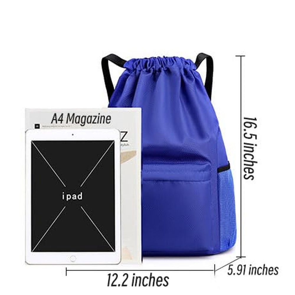 Drawstring Backpack Bag, Waterproof Draw String Back Sack with Zipper Pocket,...