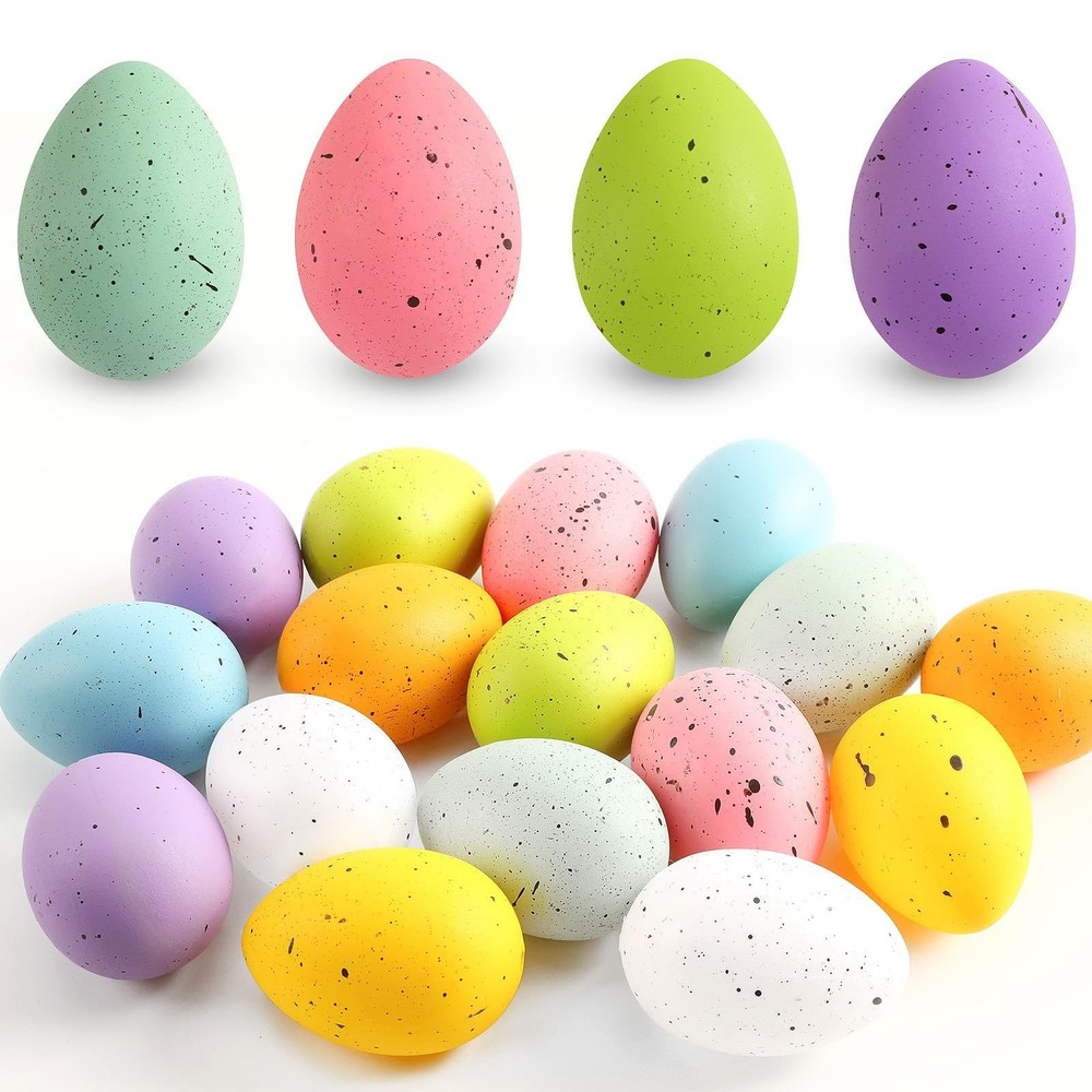 16 Pcs Speckled Easter Eggs,2.4 Inch Plastic Colorful Easter Eggs Table Decor...