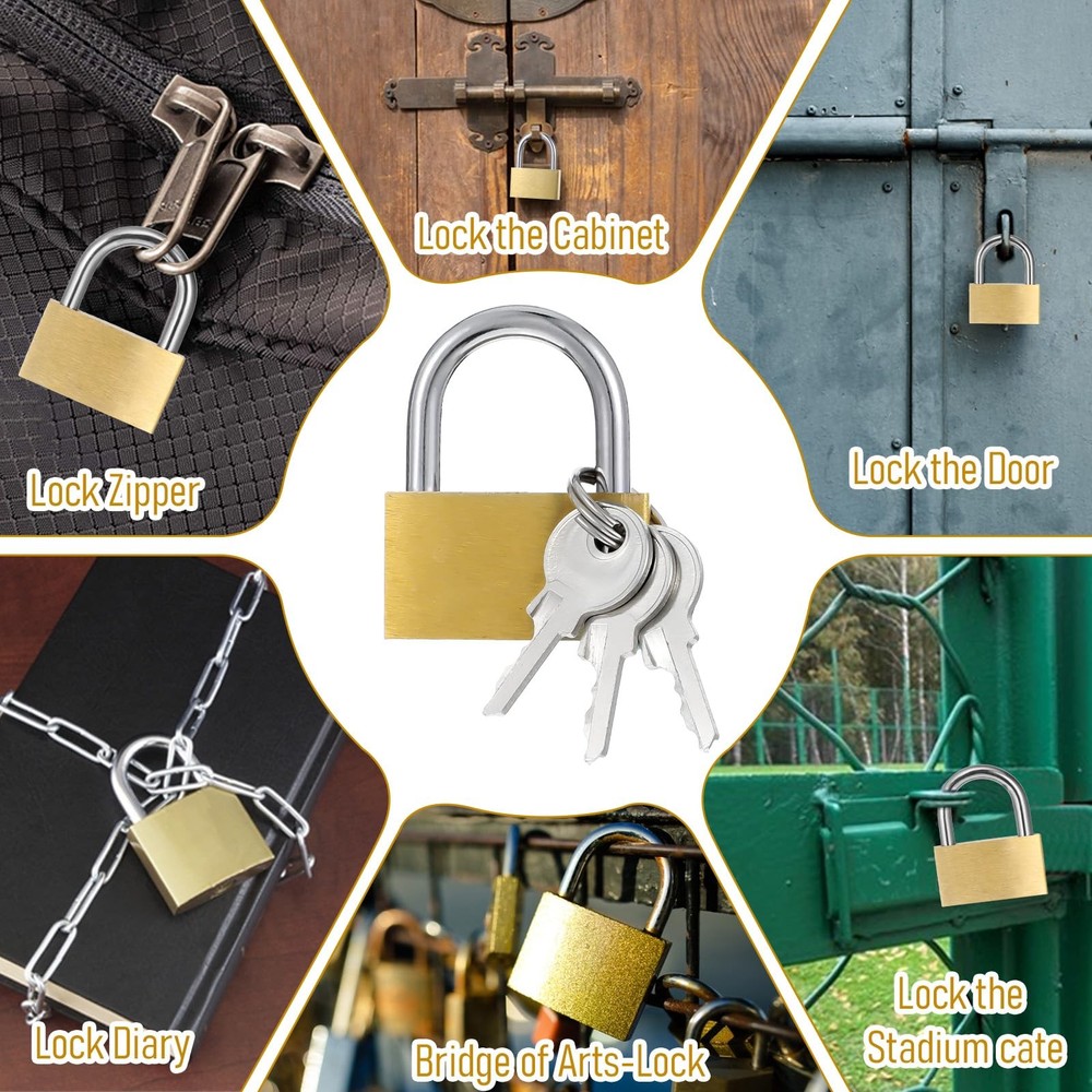 4 Pcs Small Lock, Small Solid Brass Keyed Padlocks, 20mm + 25mm Gym Locker Lo...