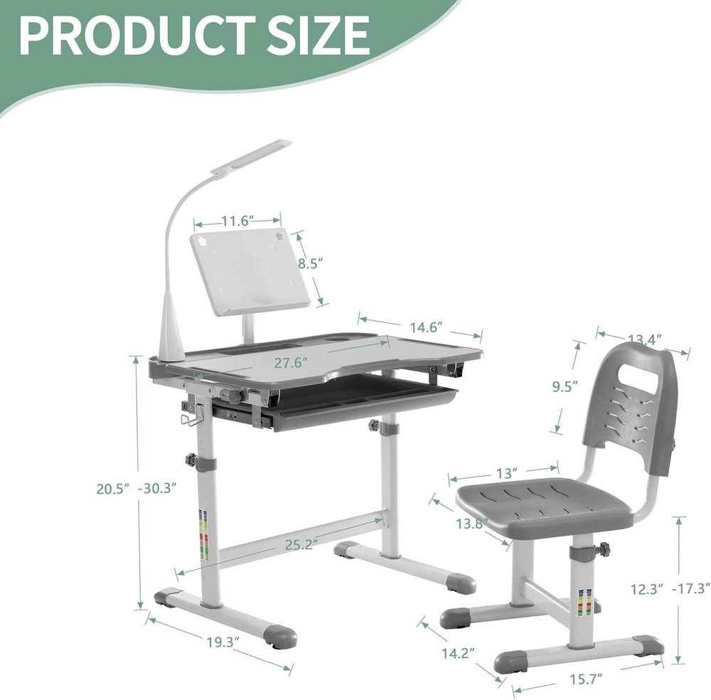 Ergonomic Children Study Desk with LED Light, Grey