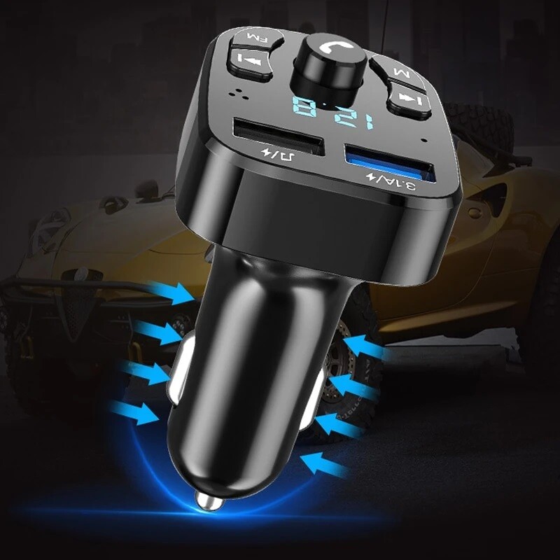 Bluetooth 5.0 Car Wireless FM Transmitter Adapter 2USB PD Charger AUX Hands-Free