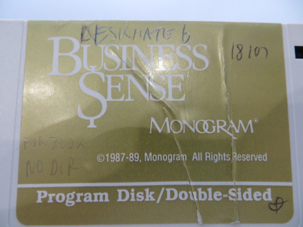 3.5" Floppy Disk BUSINESS SENSE Monogram 1989 Computer Program Disc