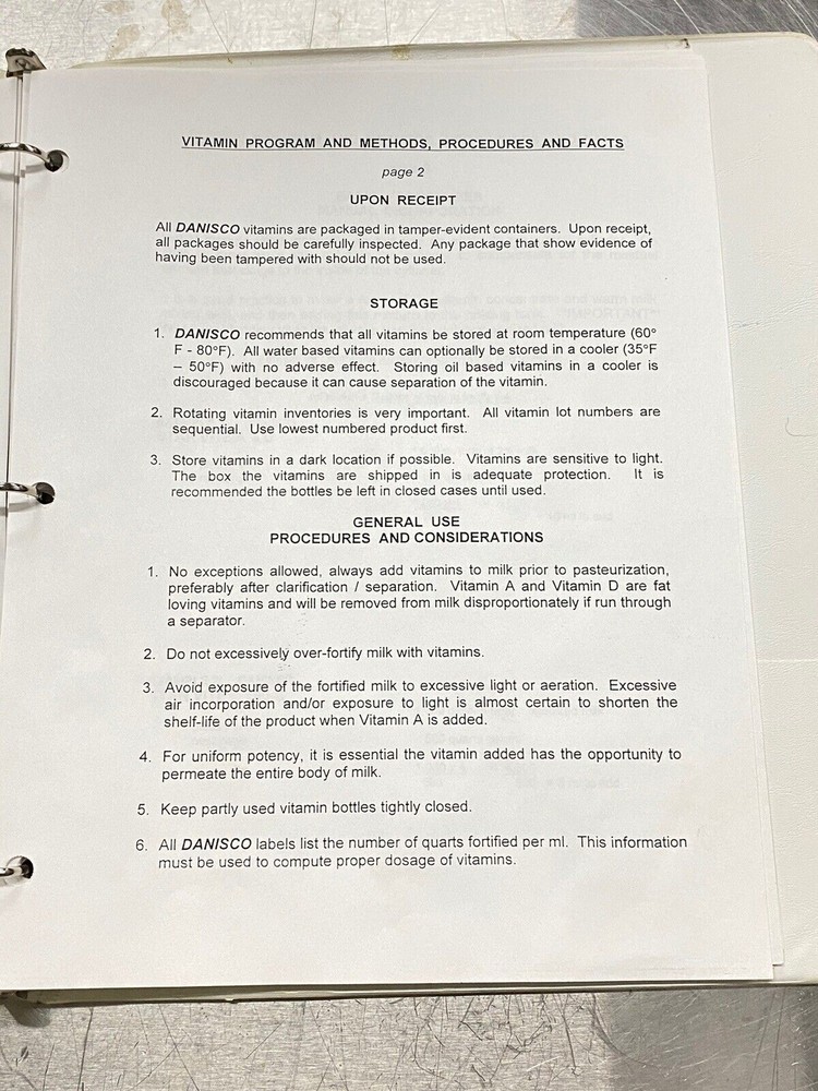 Tuskin Danisco Vitamin Program - Users Guide /Instruction Manual