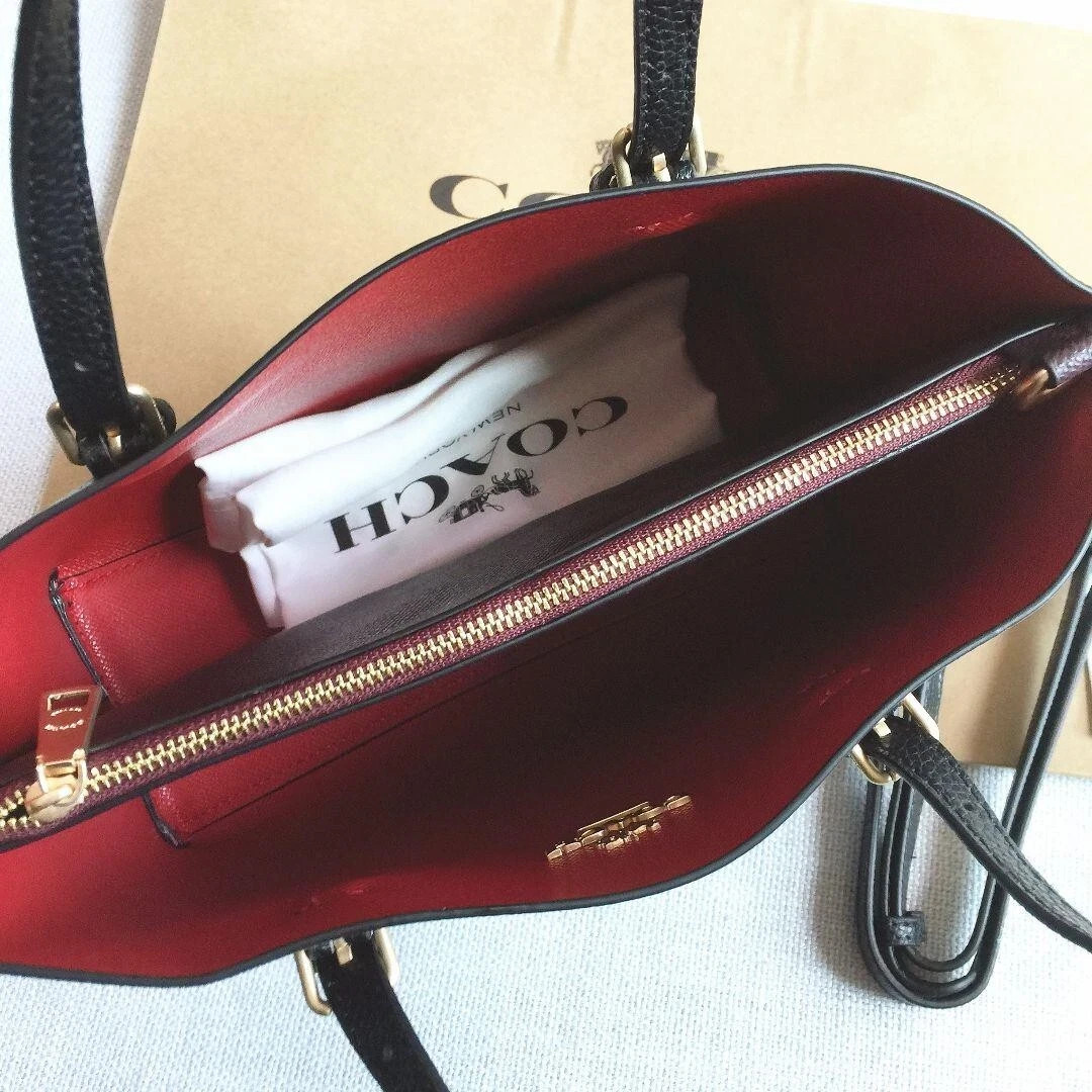 COACH C4084 Mollie Tote 25 Double Faced Crossgrain Leather Black Outlet New!