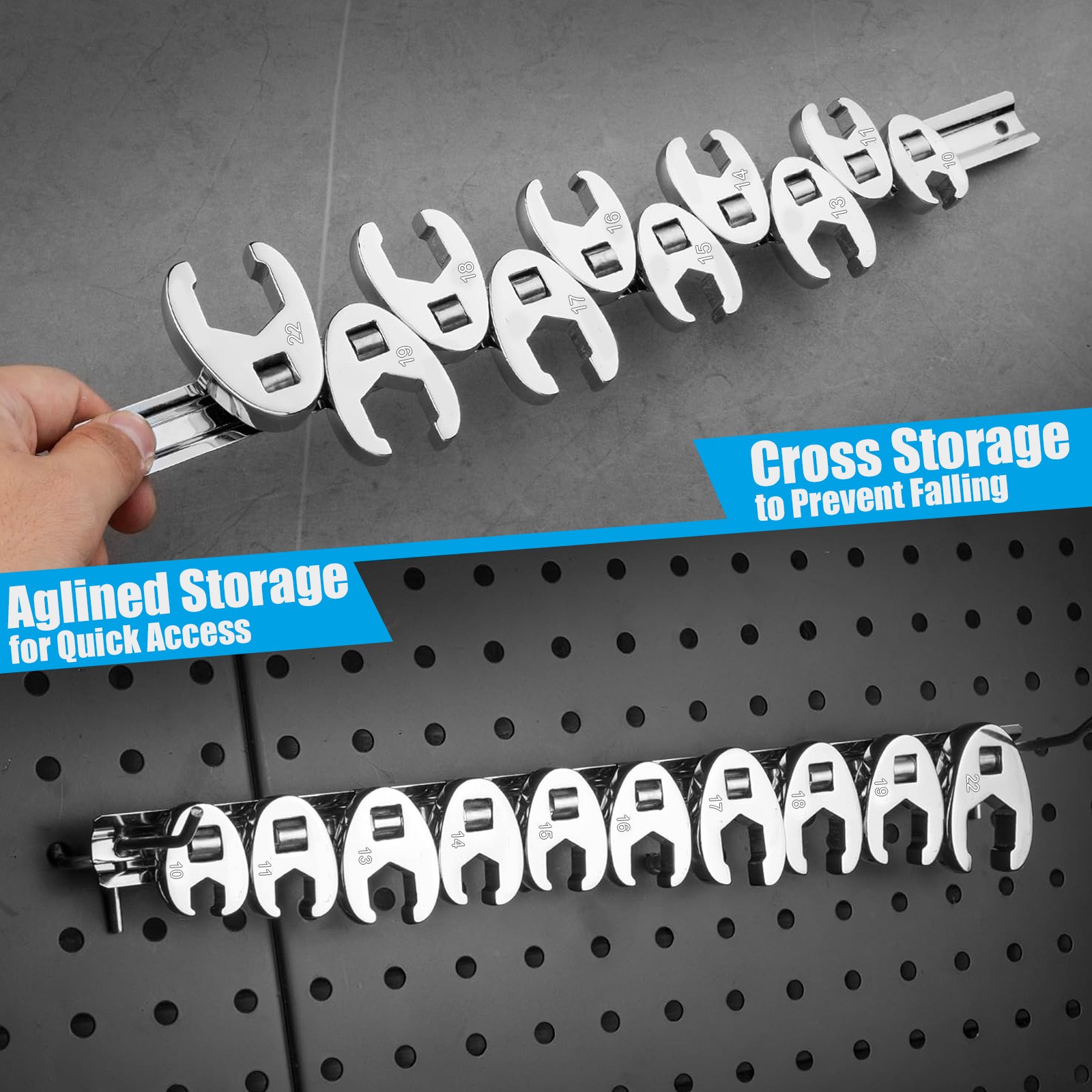 10-in-1 Interchangeable Crow's Foot Wrench Kit 3/8" Drive for Auto & Home Repair