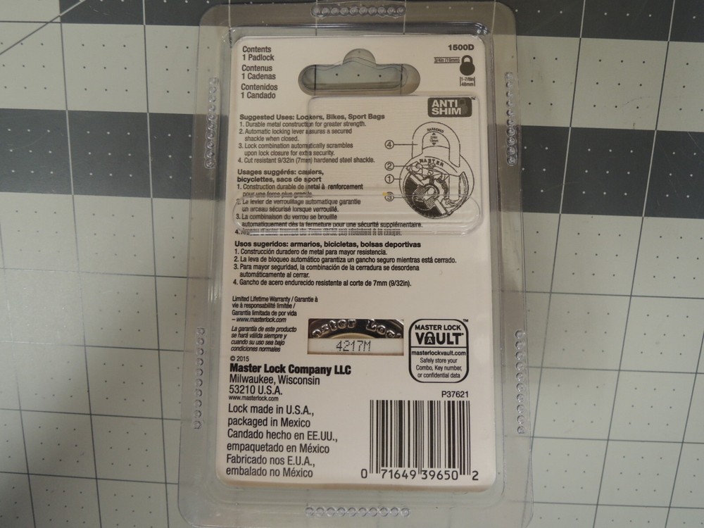 (4) Master Lock 1500D Locker Lock Combination Padlocks, Black - NEW