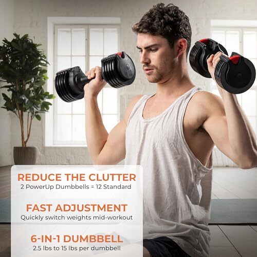 Lifepro PowerUp Adjustable 15lb Dumbbell Set with Rack – Quick Adjust (Open Box)