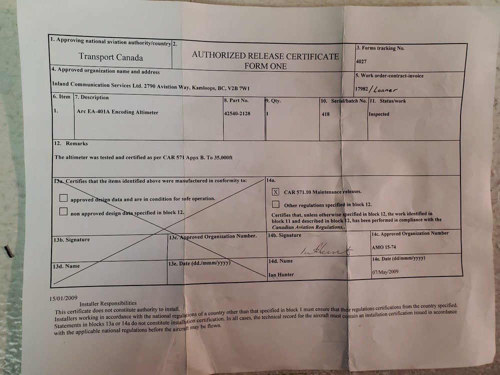 Arc EA-401A Encoding Altimeter