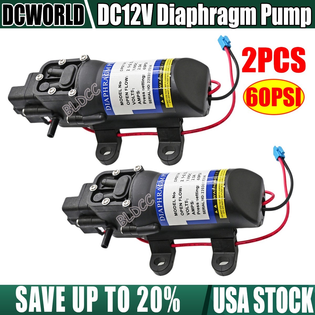 2Pack 60PSI Water Pump Pressure Diaphragm Self Priming for RV Camper Marine Boat