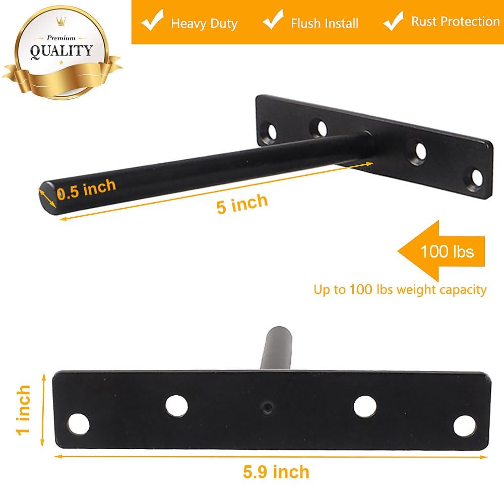 6 Pack Blind Floating Shelf Brackets 5 Inch Solid Steel Matte Black Hidden Hw