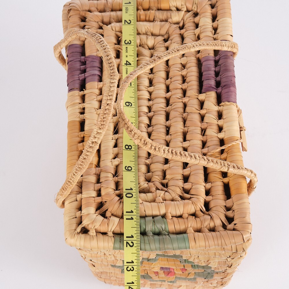 Multi-Colored Straw & Reams Floral Pattern Picnic Basket
